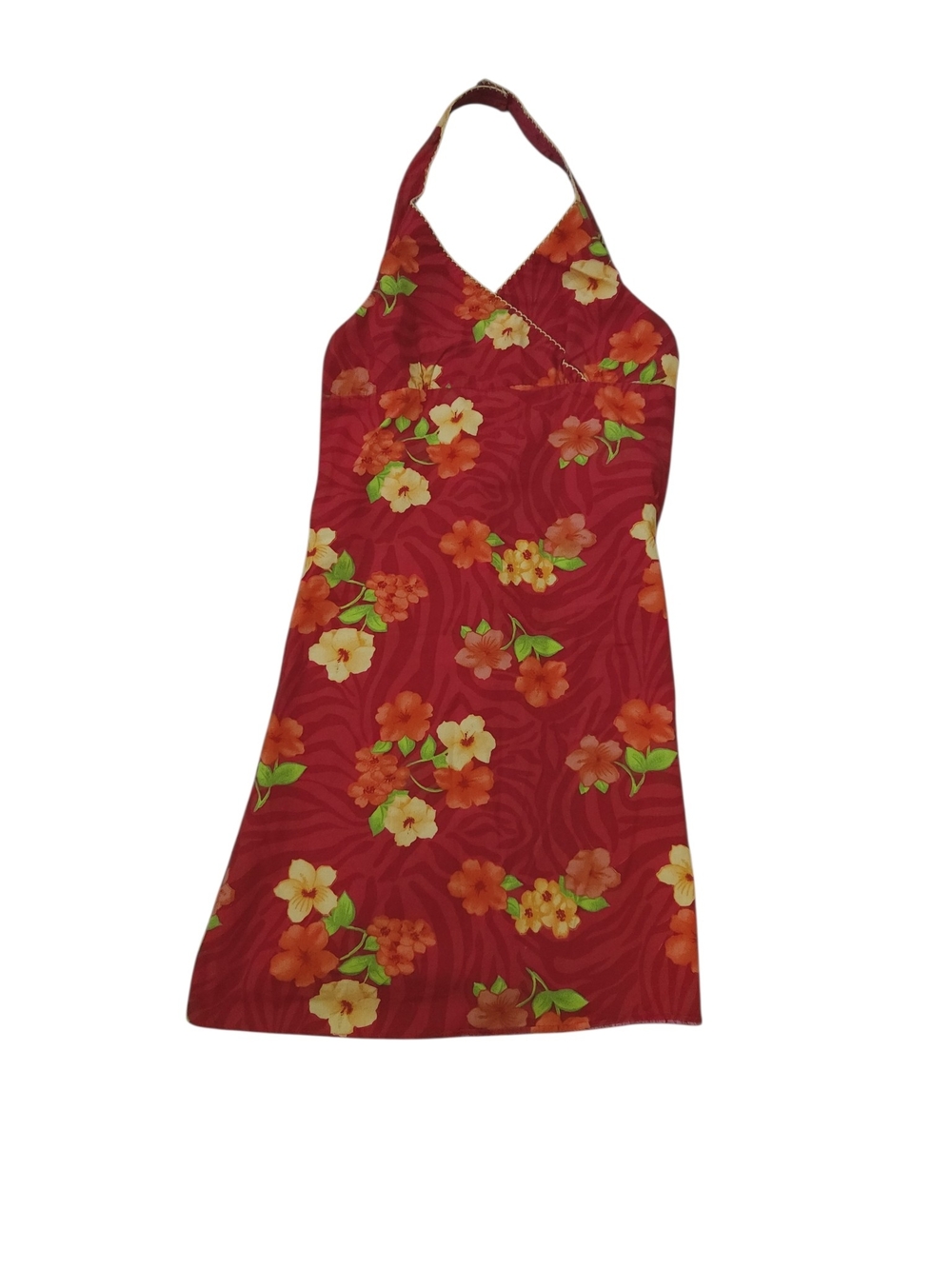 Copper Key Red Floral Halter Dress with Green Accents Kids Size 10